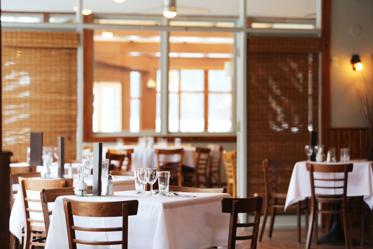 Restaurant dining room laid out for service