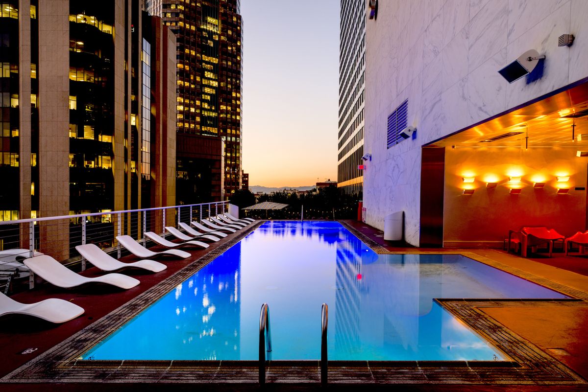 Sapphire Sky Hotel exterior at dusk